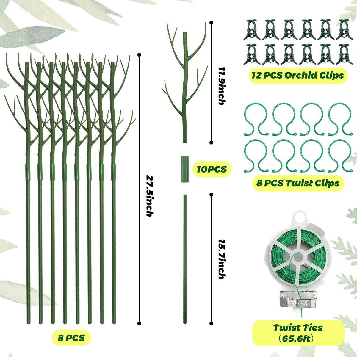 8 Pack Monstera Plant Support Stakes, 27.5inch Detachable Twig Plant Support Stakes with 12 Orchid