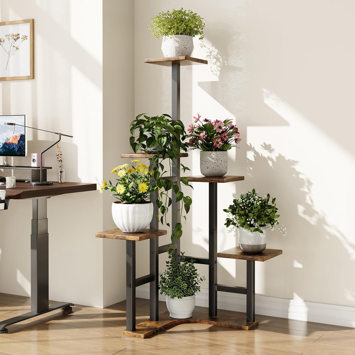 Yzosvki Corner Plant Stand Indoor, 6 Tiered Corner Plant Shelf Flower Stand for Multiple Plants