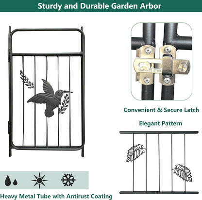 Metal Garden Arbor Arch with Gate and Plant Box, 86.6" H Garden Trellis Wedding Arch Party
