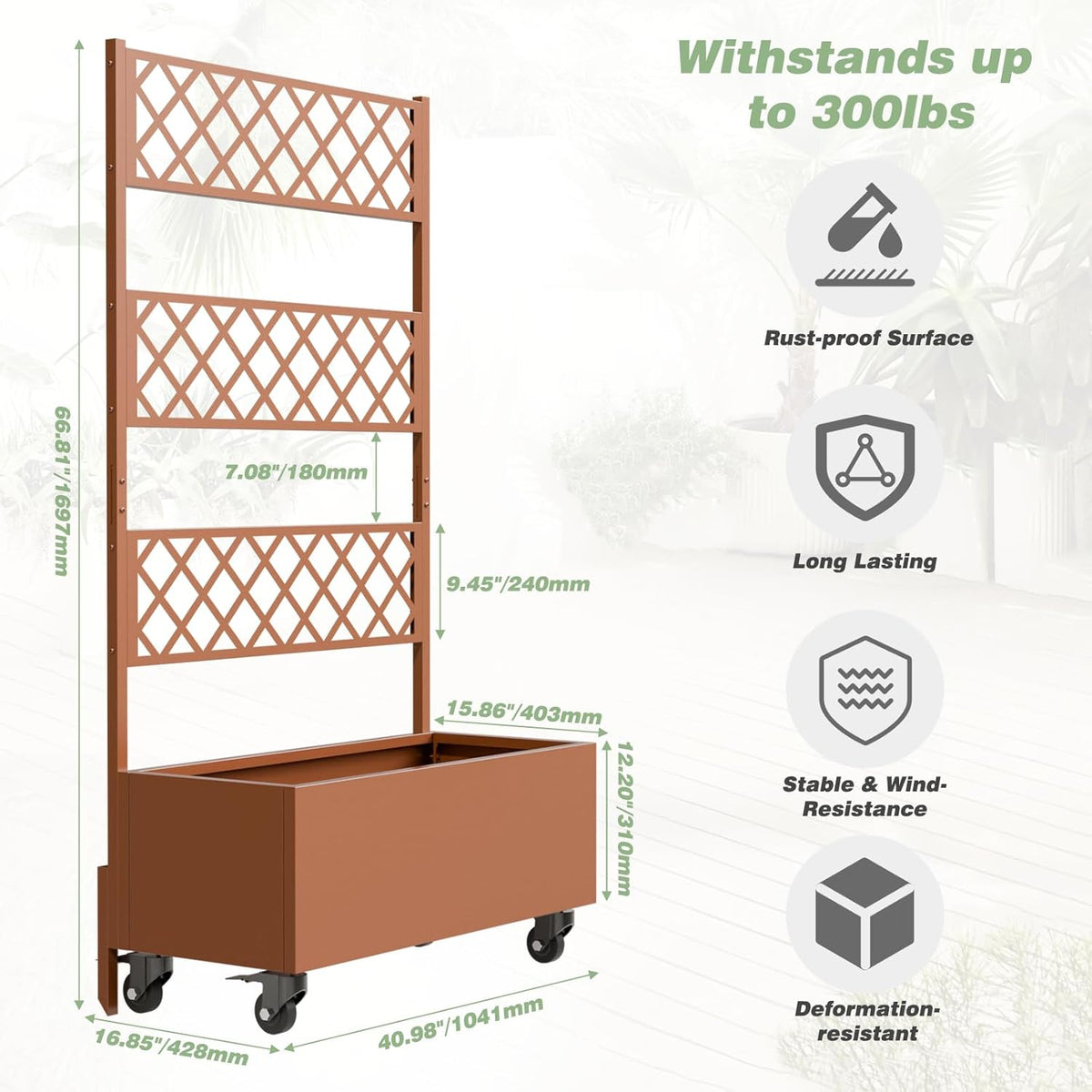 Kinchox Metal Raised Garden Bed with Trellis Outdoor Metal Planter Box with Planting Pockets Garden
