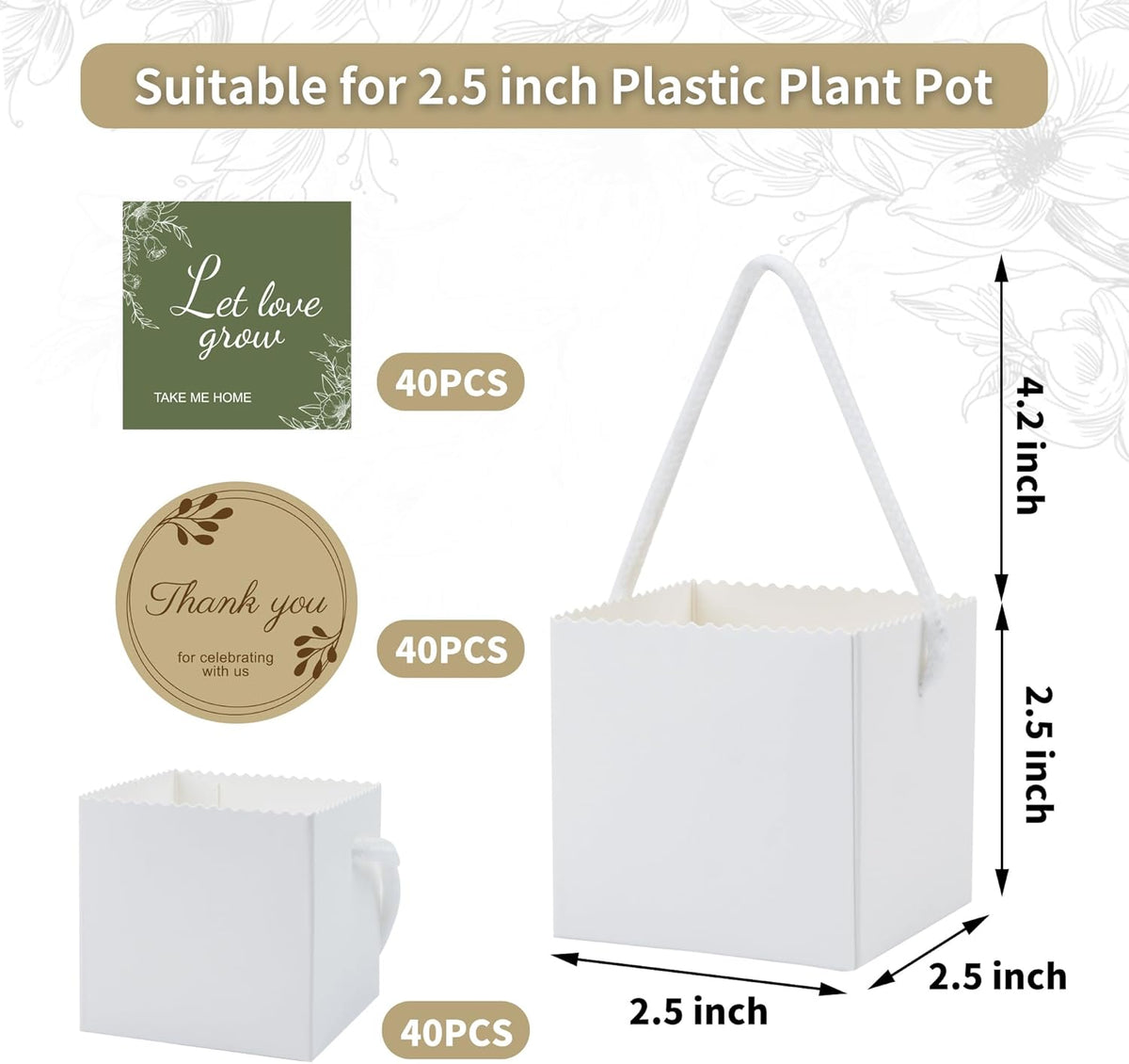 Temlum 2.5 Inch Succulent Wrap Bags (Fits 2.5″ Pots) with Thank You & Let Love Grow Stickers