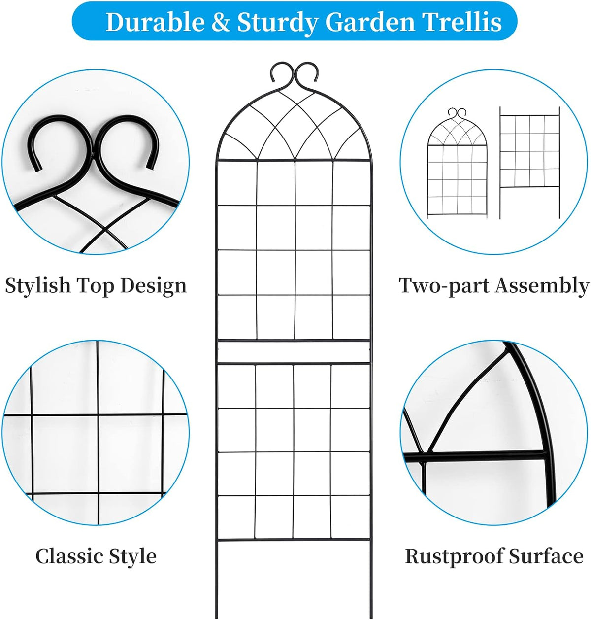 1 Pack Garden Trellis 71" H x 19.7" W for Climbing Plants Support Rustproof Metal Iron Rose Trellis