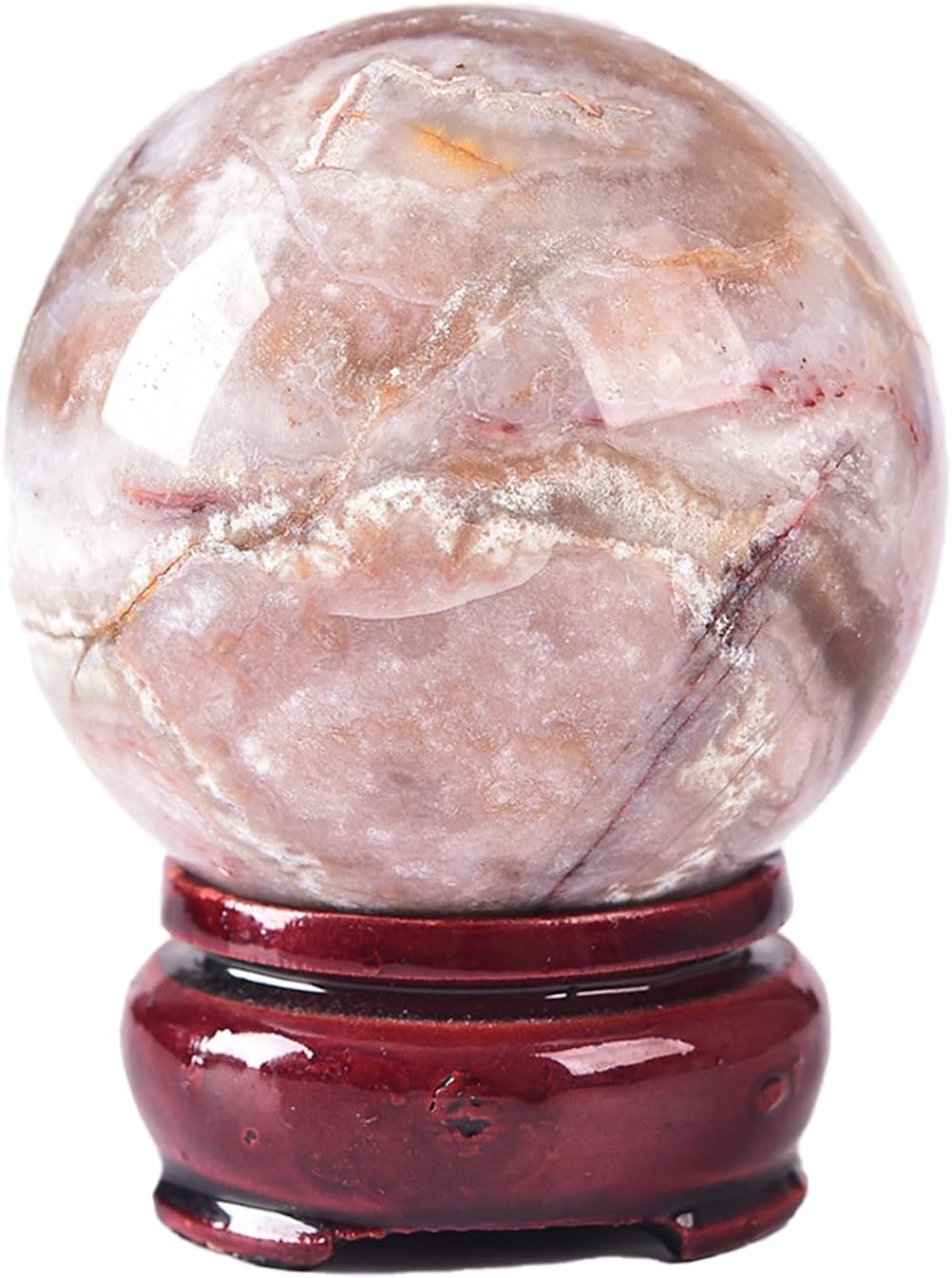 JIC Gem Striped Agate Crystal Ball with Wooden Stand Healing Crystal Sphere Ball for Feng Shui