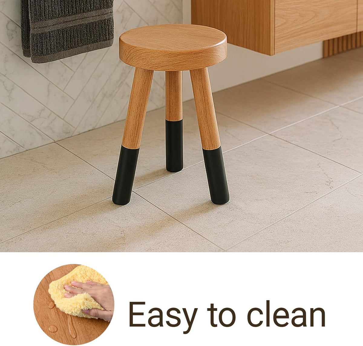 Rubber Wood 9" Round Plant Stand |Dip Dyed Black Stool, Wood Riser |Milking Stool (12" H)