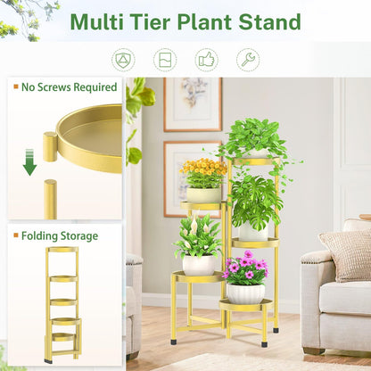 iDavosic.ly Plant Stand Indoor Outdoor, 5 Tier Corner Metal Flower Display Holder Shelf, Folding