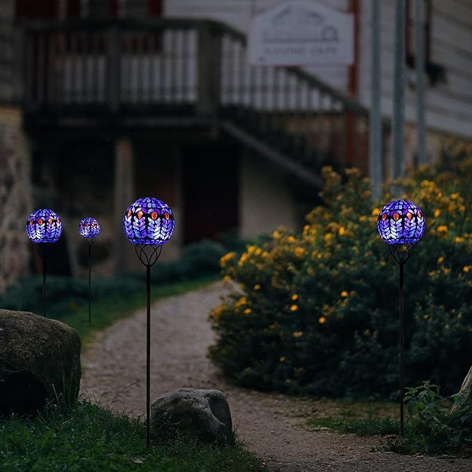 Afirst Solar Outdoor Garden Lights Decorative - Mosaic Solar Stakes Gazing Ball Waterproof Outdoor