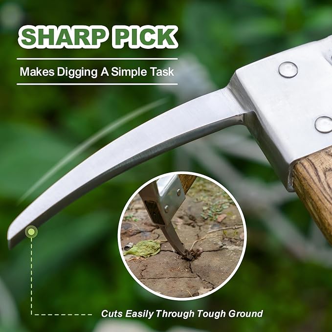 Haliaeetus Pick Axe, Stainless Steel Mattock with Sharp Pick and Cutting Edge for Breaking up Heavy