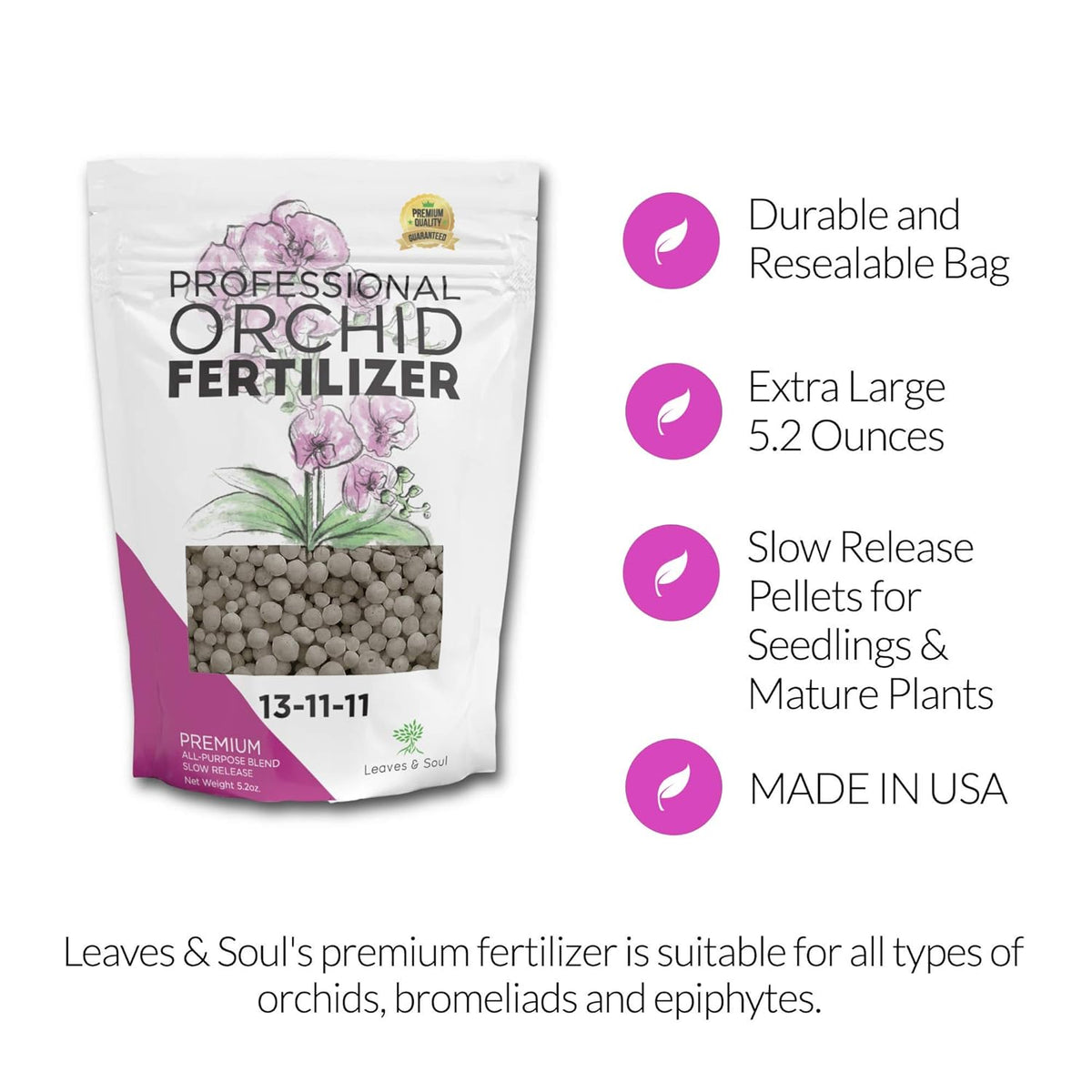 Leaves and Soul Orchid Fertilizer Pellets |13-11-11 Slow Release Pellets for Seedlings and Mature