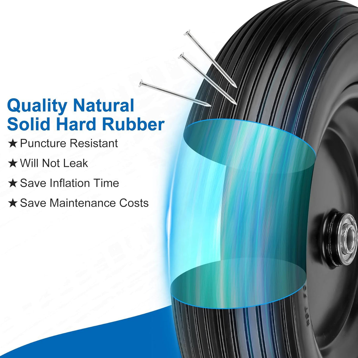 4.00-6 Flat Free Wheelbarrow Tires and Wheels, 13 Inch Wheelbarrow Tires with 5/8" or 3/4"