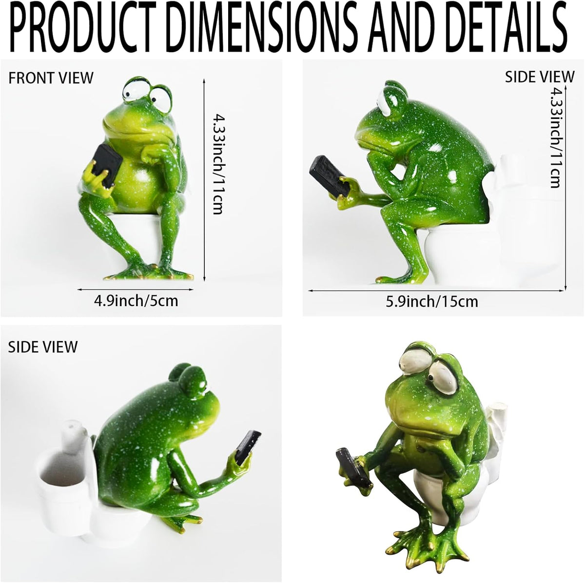 Funny Frog Sitting on Toilet, Green Frog Texting Toilet Decoration, Personalized Animal Resin Craft