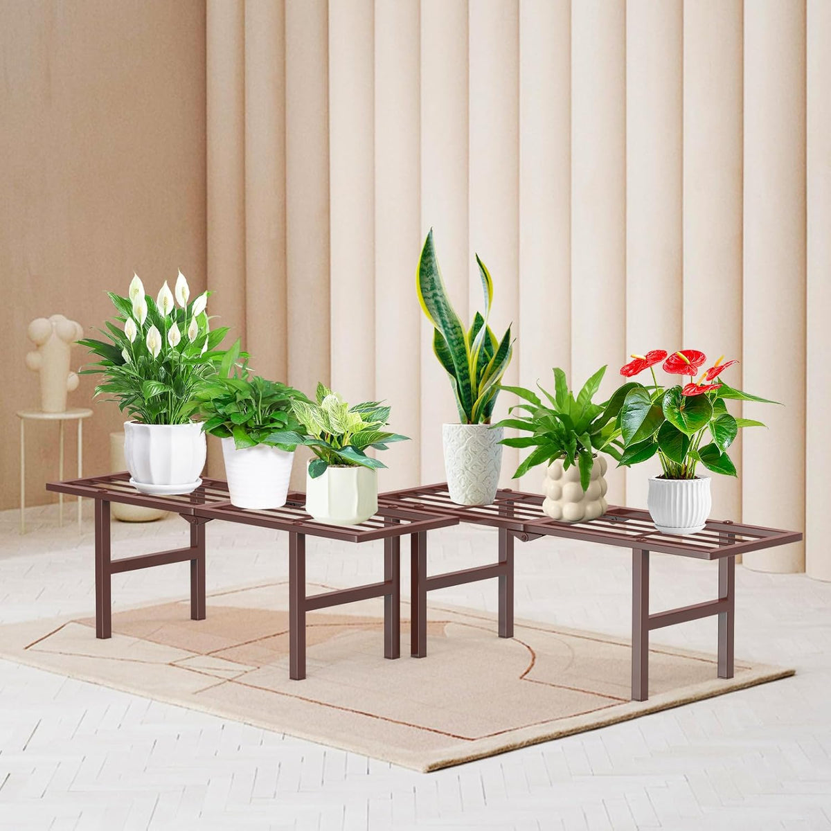 2 Pack Metal Plant Stand Outdoor Indoor, 1 Tier Folding Tiered Corner Flower Display Holder Shelf