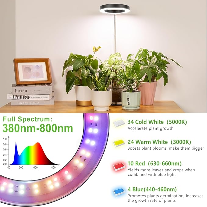 LORDEM Grow Light, LED Plant Light for Indoor Plants Growing, Full Spectrum Desk Growth Lamp with