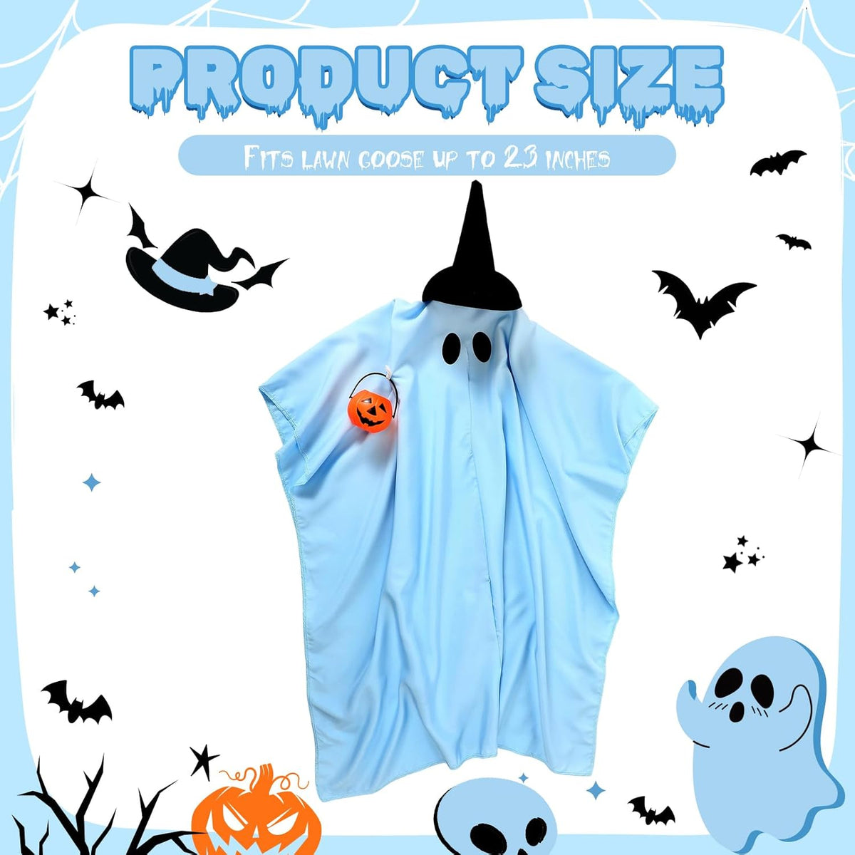 Halloween Porch Goose Outfit Ghost Lawn Goose Clothes with Pumpkin Bag for 23" Disco Plastic/Cement
