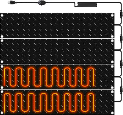 Riakrum 4 Pcs Heated Snow Melting Mats Outdoor, 10 x 48 in Winter Anti-Slip Heated Rubber Mat for