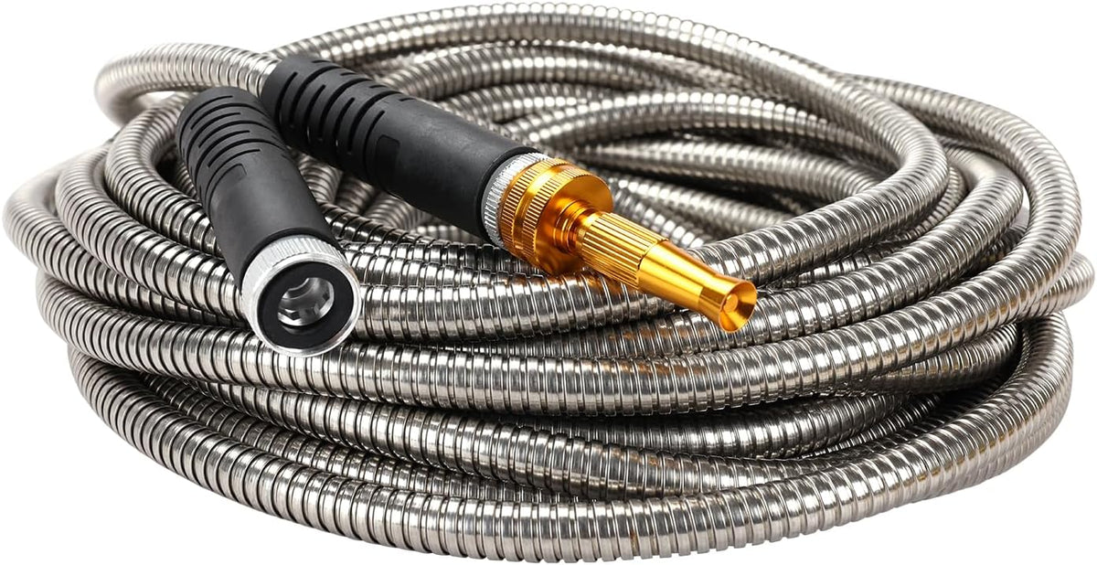 Melnor 97051AMZ XT Stainless Steel Garden Hose 5/8" x 50ft - Kink-Free - Lightweight - Rubberized