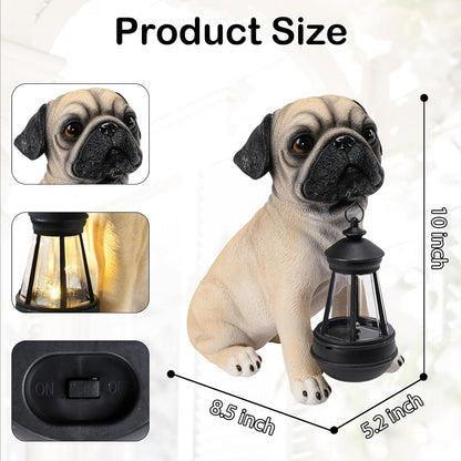 Afirst Solar Dog Garden Statue with Solar Lantern Outdoor Garden Pug Statues Figurines Lights