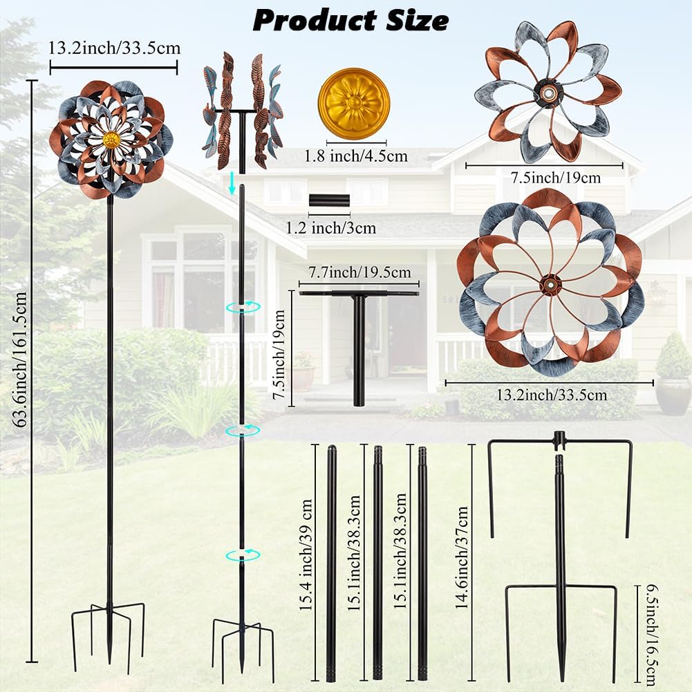 VEWOGARDEN 360° Outdoor Metal Wind Spinners Kinetic Wind Sculptures & Spinners for Yard Garden Lawn