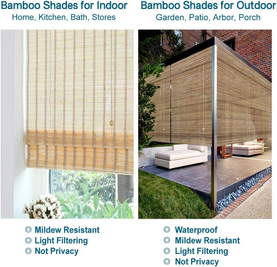 LETAU Wood Window Roman Shades, Bamboo Light Filtering Window Blinds for Outdoor Garden, Patio