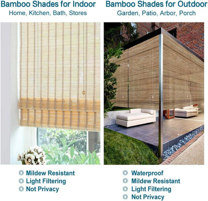 LETAU Wood Window Roman Shades, Bamboo Light Filtering Window Blinds for Outdoor Garden, Patio