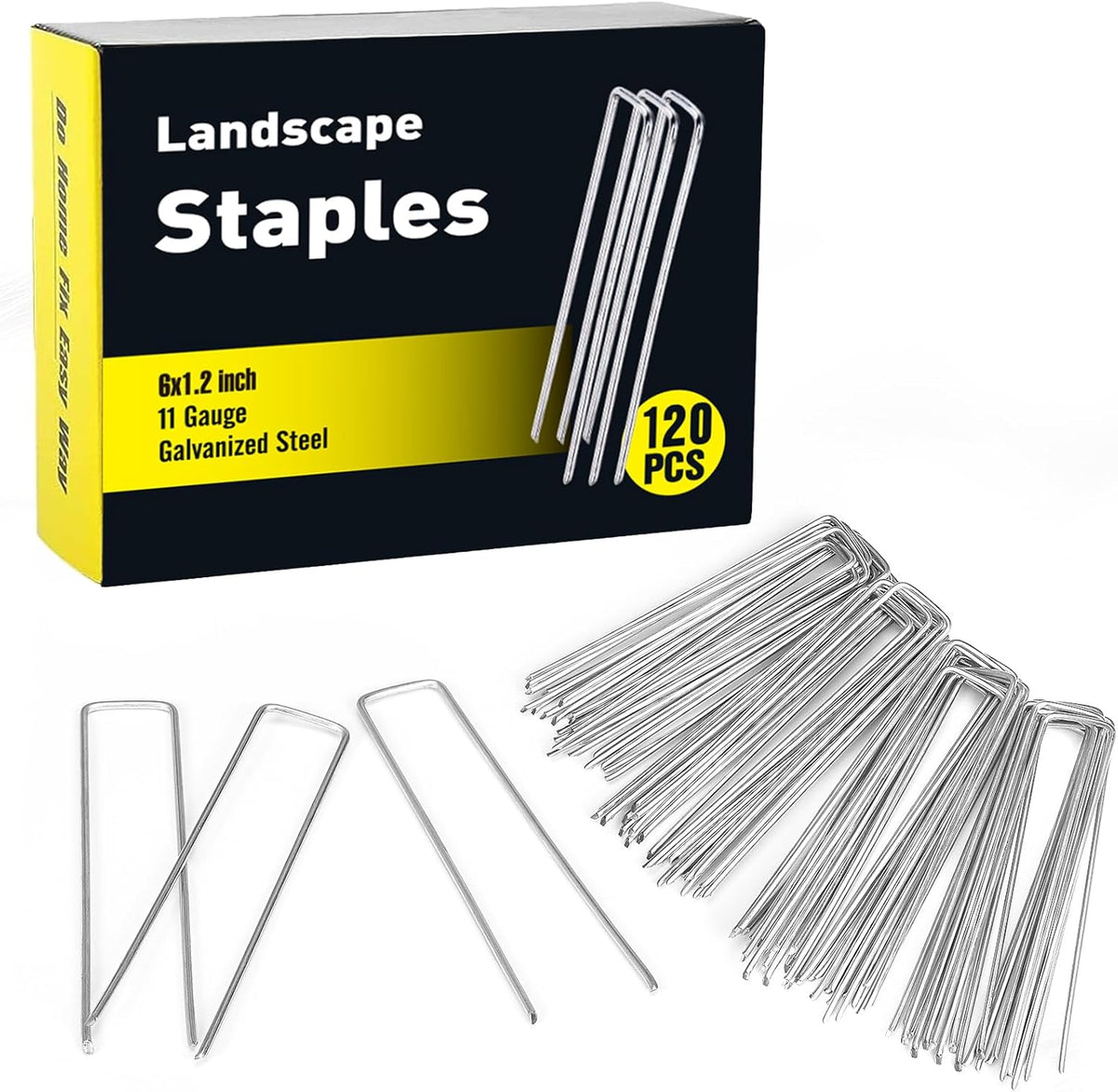 HongWay 120 Pack 6 Inch Landscape Staples 11 Gauge Garden Staples, Galvanized Ground Stakes SOD