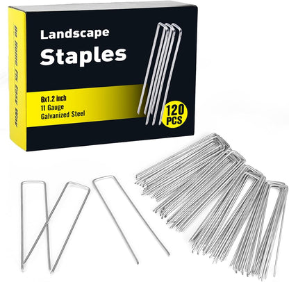 HongWay 120 Pack 6 Inch Landscape Staples 11 Gauge Garden Staples, Galvanized Ground Stakes SOD