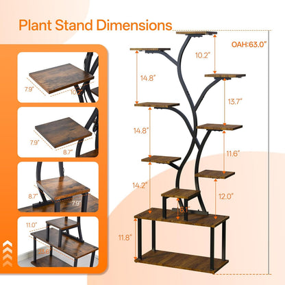 Bstrip 63 Inch Plant Stand with Grow Light, 10-Tier Plant Shelf for Indoor Plants, Decor Tree