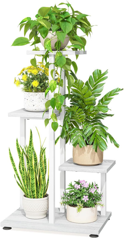 LASZOLA White 4 Tiered Wood Plant Stand Indoor for Large Heavy Duty Planter, Sturdy Multi Level
