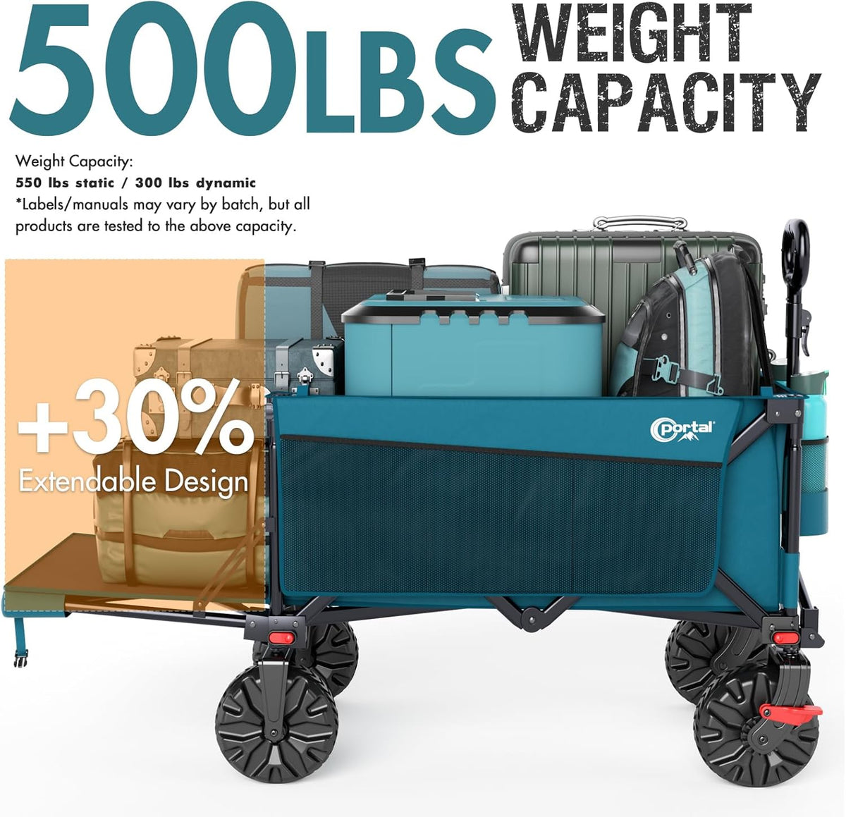Portal 300L Large Wagons Carts Foldable with Tailgate, 550LB Heavy-Duty Collapsible Beach Wagon