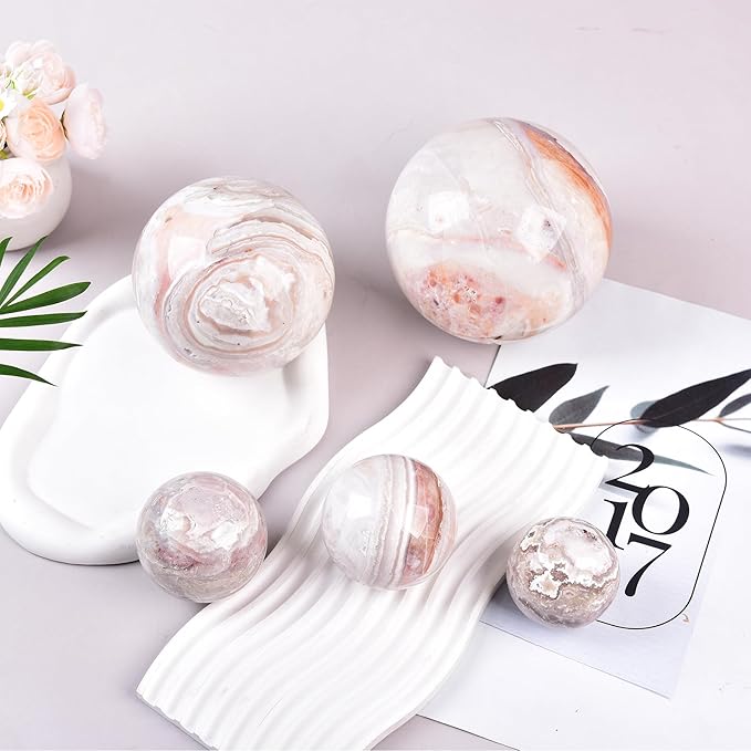 JIC Gem Extra Large Pink Agate Crystal Sphere,Decorative Crystal Ball Pink Gemstone Sphere for
