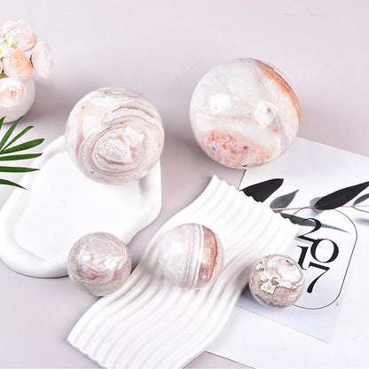 JIC Gem Extra Large Pink Agate Crystal Sphere,Decorative Crystal Ball Pink Gemstone Sphere for