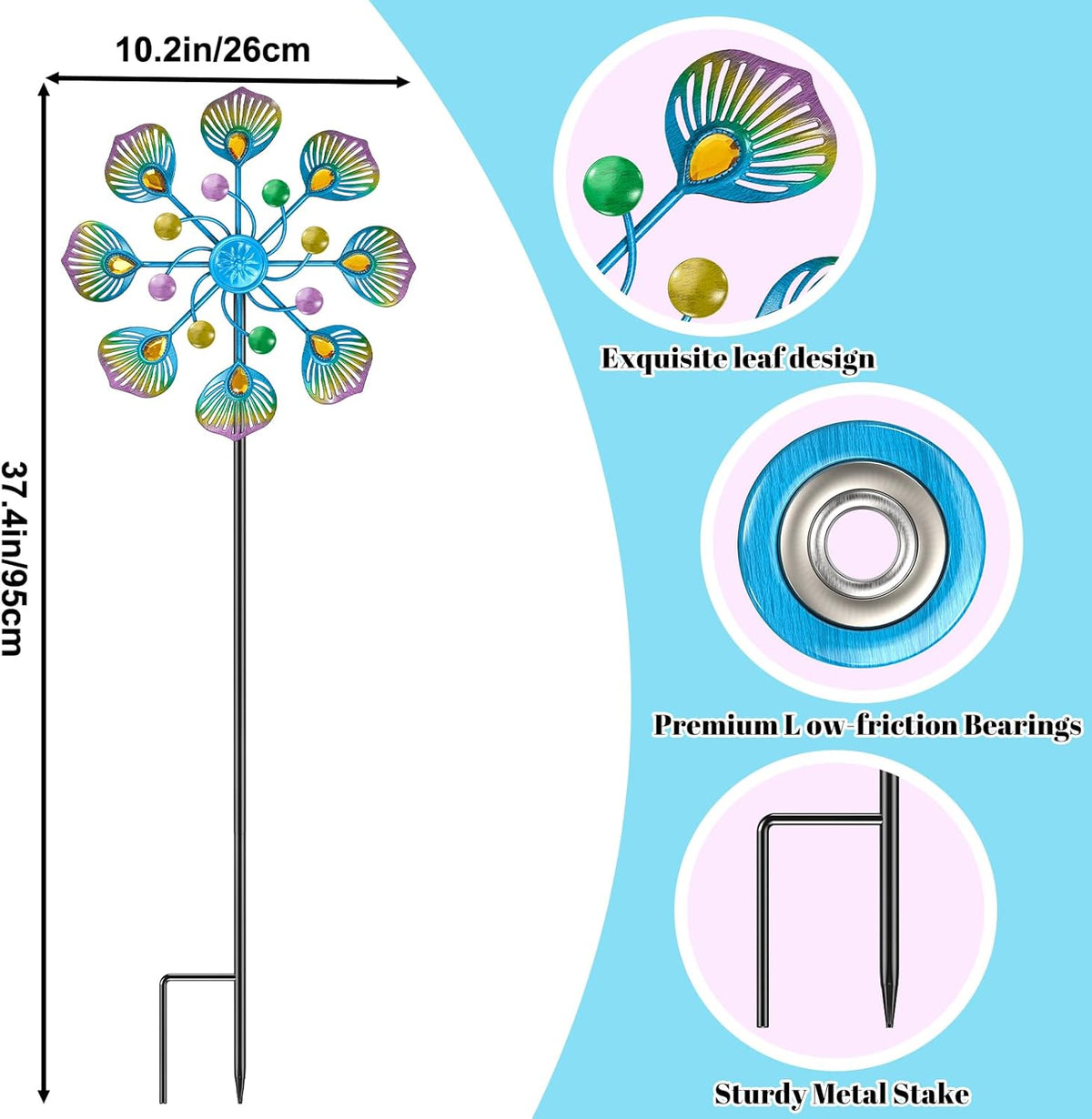 Metal Wind Spinner Outdoor, Kinetic Pinwheel Wind Sculpture with Stake, Small Garden Windmill for