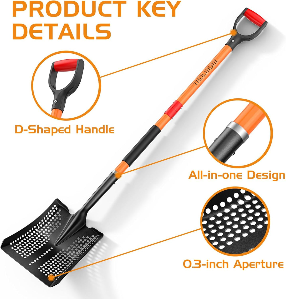 HIGHLIGHT Sifting Shovel, Heavy Duty Metal Sand Sifter for Beach, 45" Long Sifter Shovel for Beach