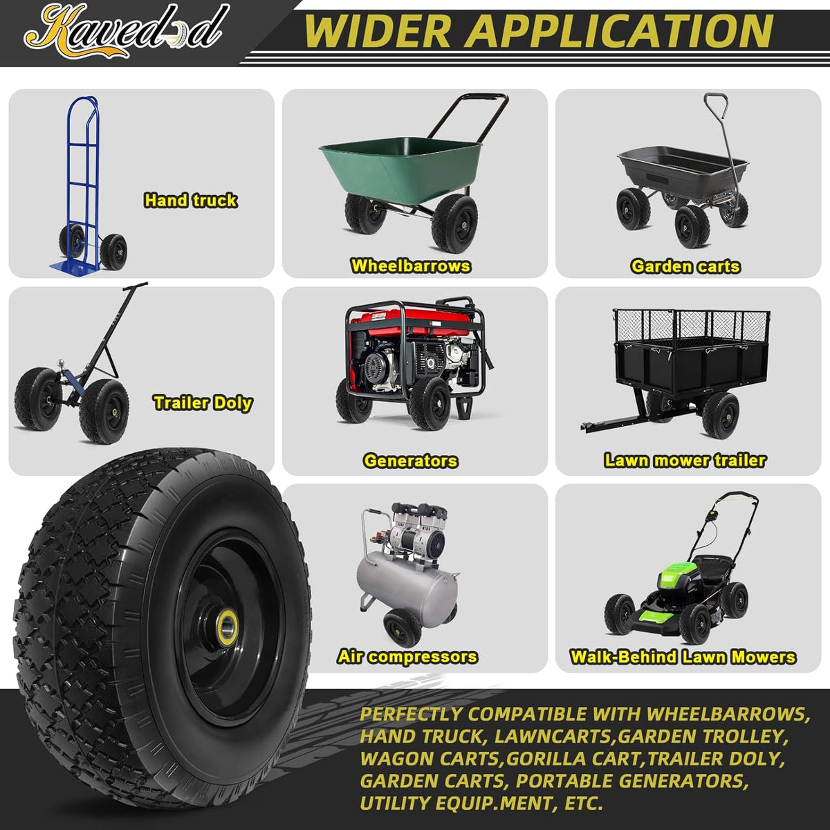 13” Tire and Wheel Flat Free, Replacement Solid Tire and Wheel Assemblies with 5/8” Axle Bore Hole