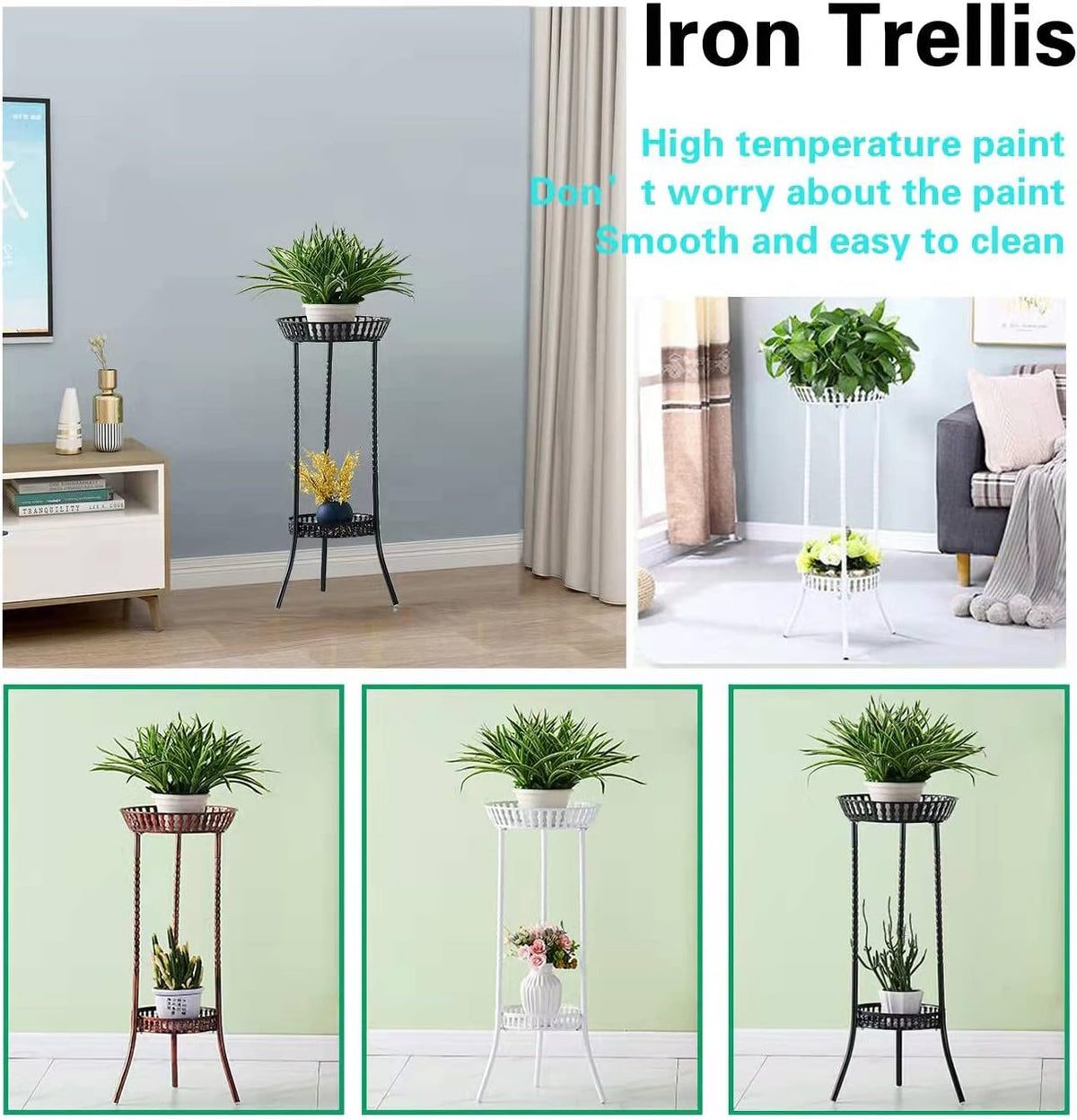 YANMENG Metal Iron High Plant Stand Indoor Outdoor, Sturdy Planter Stand, Corner Display Shelf