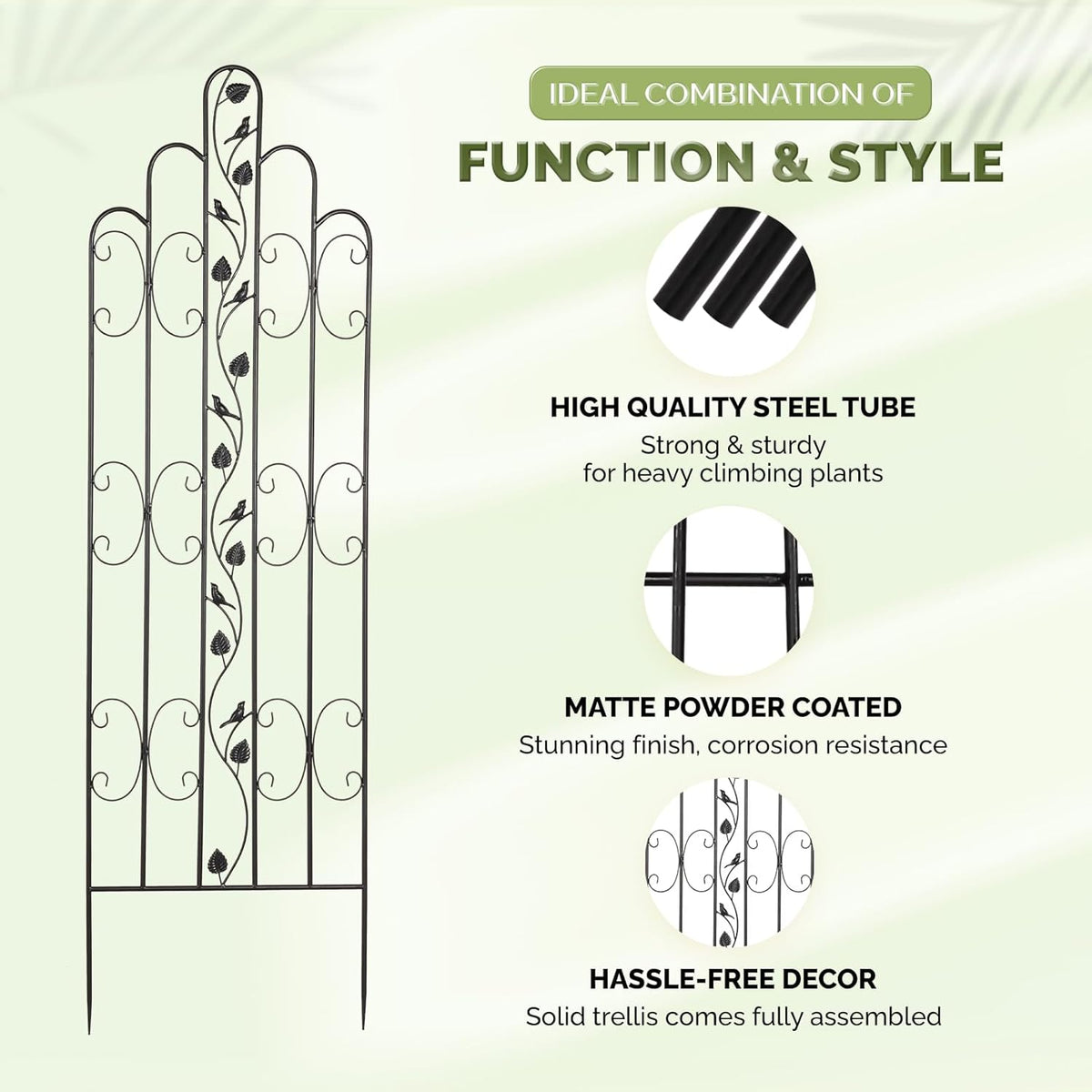Idzo 71 in. Decorative Metal Trellis for Climbing Plants Outdoor, Heavy-Duty Steel Garden Trellis