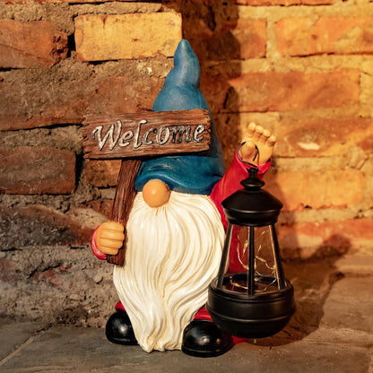 Garden Gnome Outdoor Decoration Solar Gnomes Statue with Lantern LED Lights,Terrace Courtyard Lawn