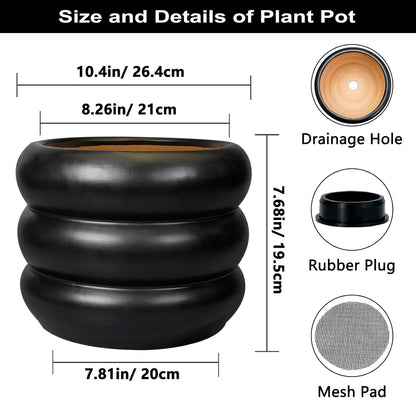 SQOWL 10 Inch Pot for Plants - Ceramic Planter for Indoor Plants Large Plant Pot with Drainage Hole
