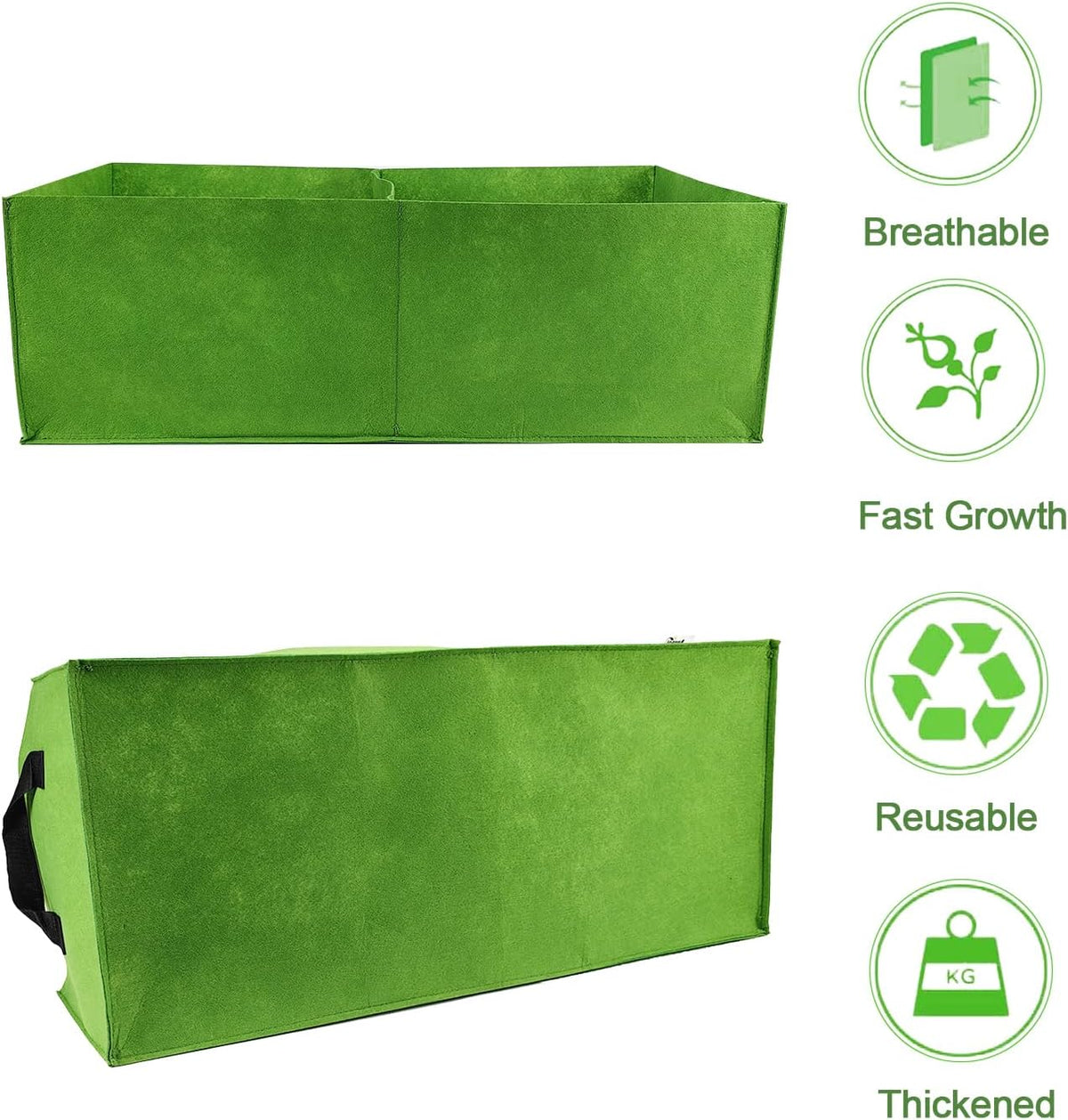 Plant Grow Bags, 5 Pack Fabric Raised Planting Bads, 2 Holes Rectangle Grow Bag, 10 Gallon