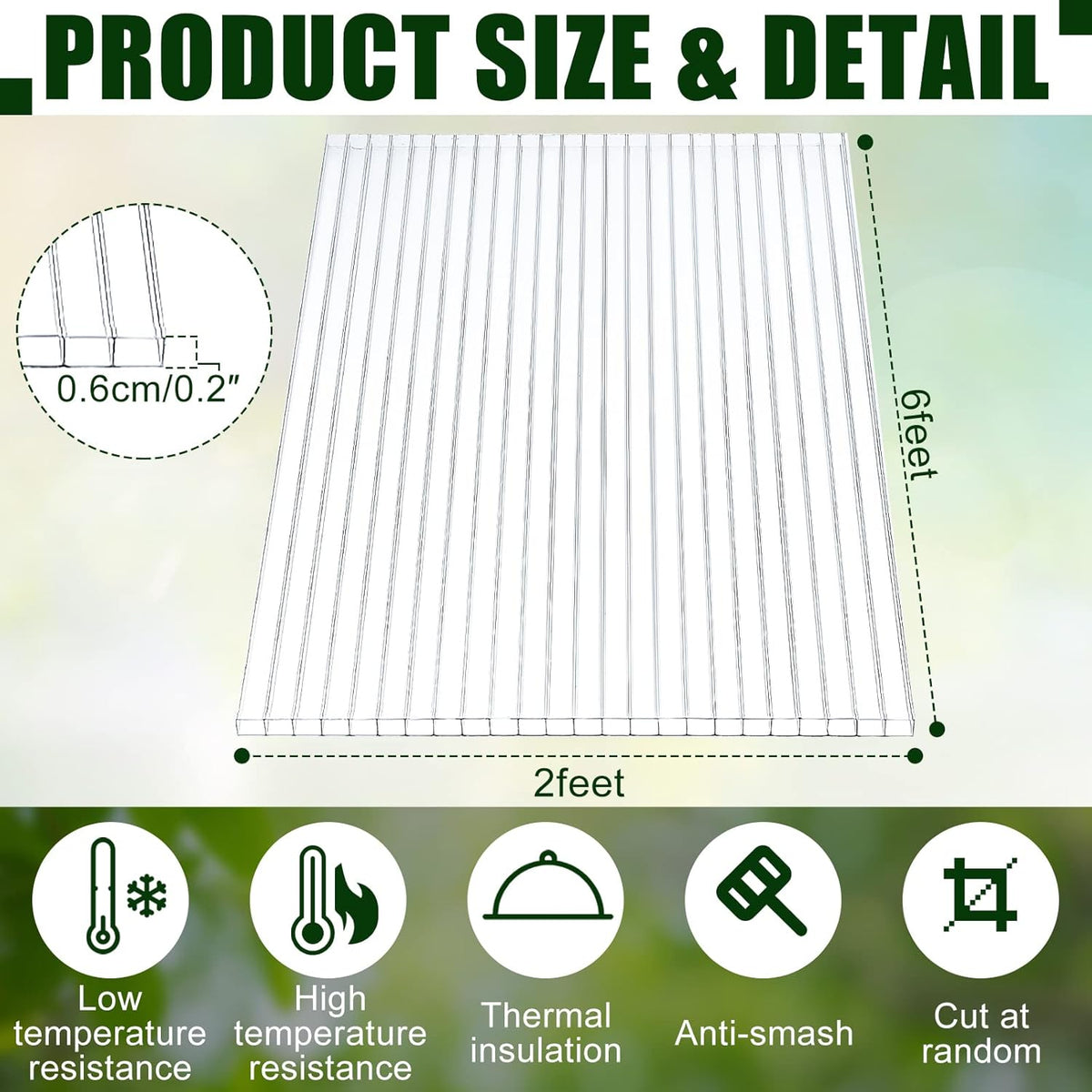 Tatuo 12 Pack 6' X 2' X 0.24'' Polycarbonate Greenhouse Panels Polycarbonate Sheets Twin-Wall Roof