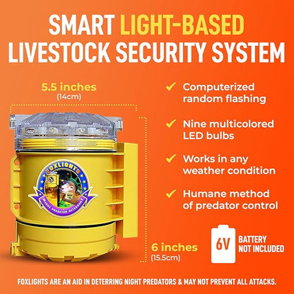 Foxlights Non-Solar Predator Deterrent Light – LED Night Guard Repeller for Chicken Coops, Poultry
