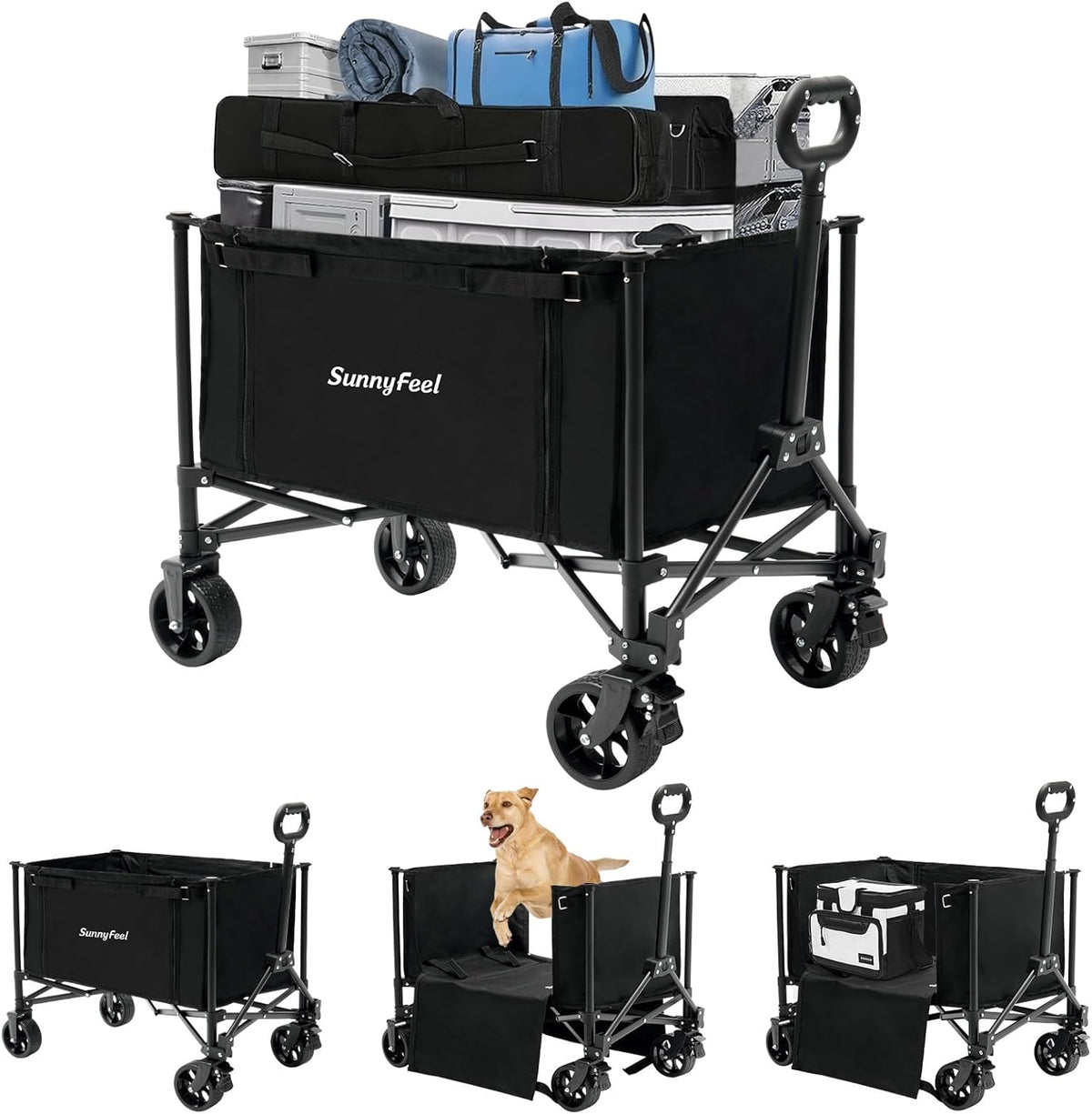 SUNNYFEEL Wagon Cart Foldable, Standard Borderless Version Collapsible Wagon with 220 LBS Max Load
