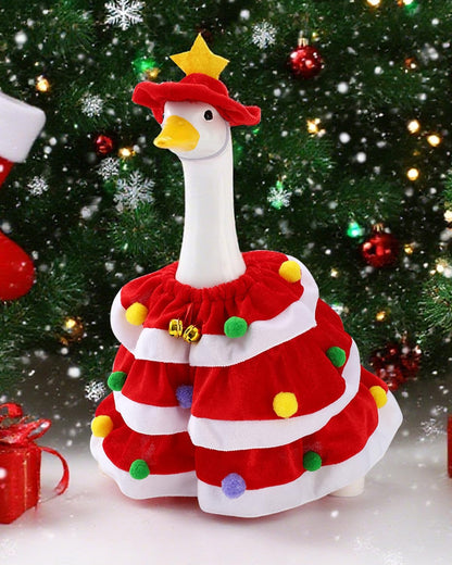 Christmas Porch Goose Outfits with Bells, 2 Pcs/Set Lawn Cement Goose Clothes, 23" Patio Yard