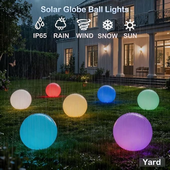10-in Solar Globe Light Outdoor Waterproof, Dimmable Solar Balls for Garden w/Remote, Glowing Orb