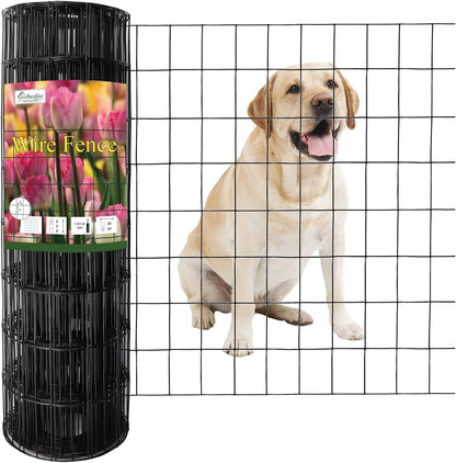 Black PVC Coated Welded Wire Fence 24 Inch x 50 Foot, 2 Inch x 3 Inch 16GA, Garden Border Fencing