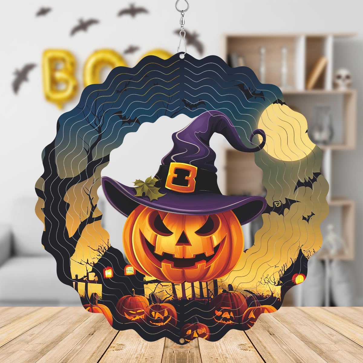Hanging Halloween Metal Wind Spinner Witch's hat Wind Spinners 3D Hanging Skull Pumpkin Metal Wind