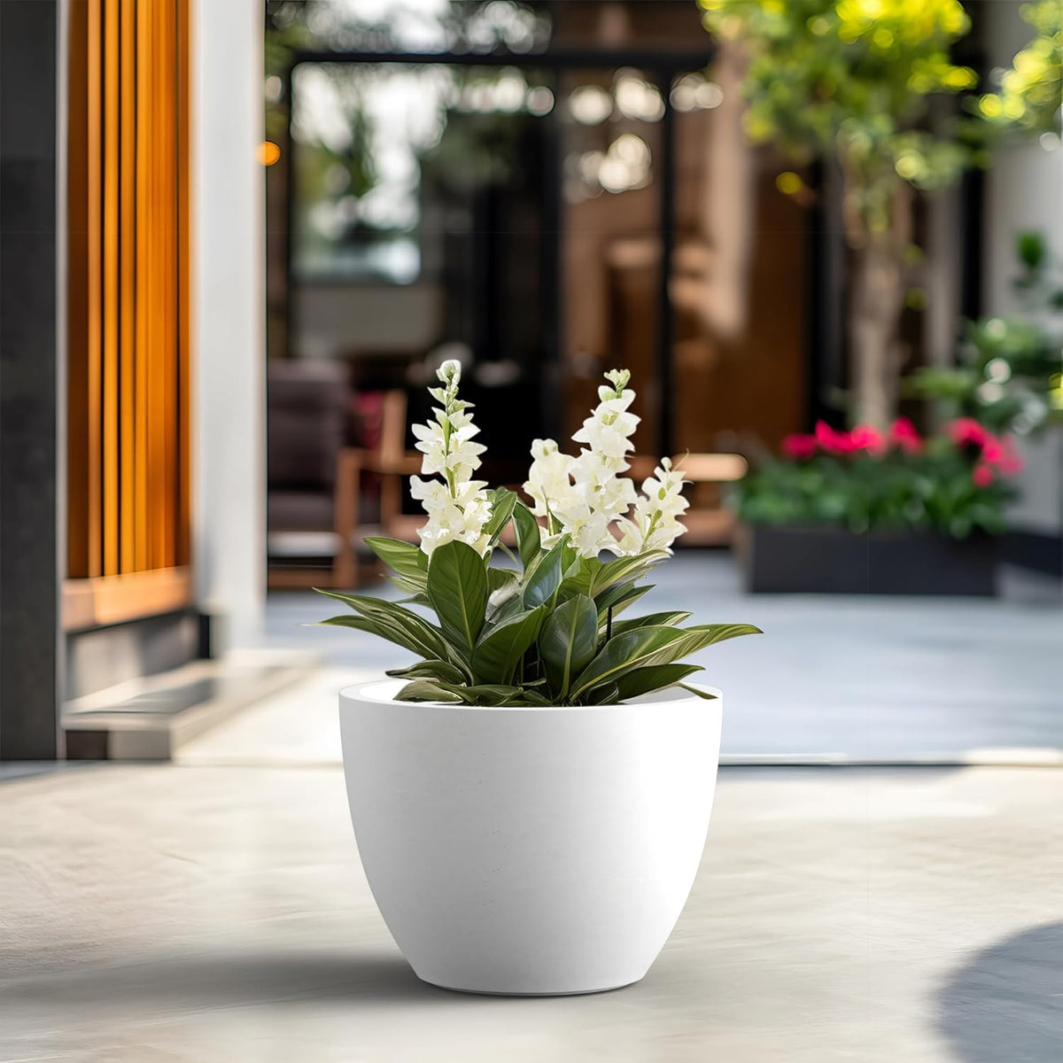 Kante 17.3 Inch Round Concrete Planter - Classic Large Indoor/Outdoor Plant Pot with Drainage Hole