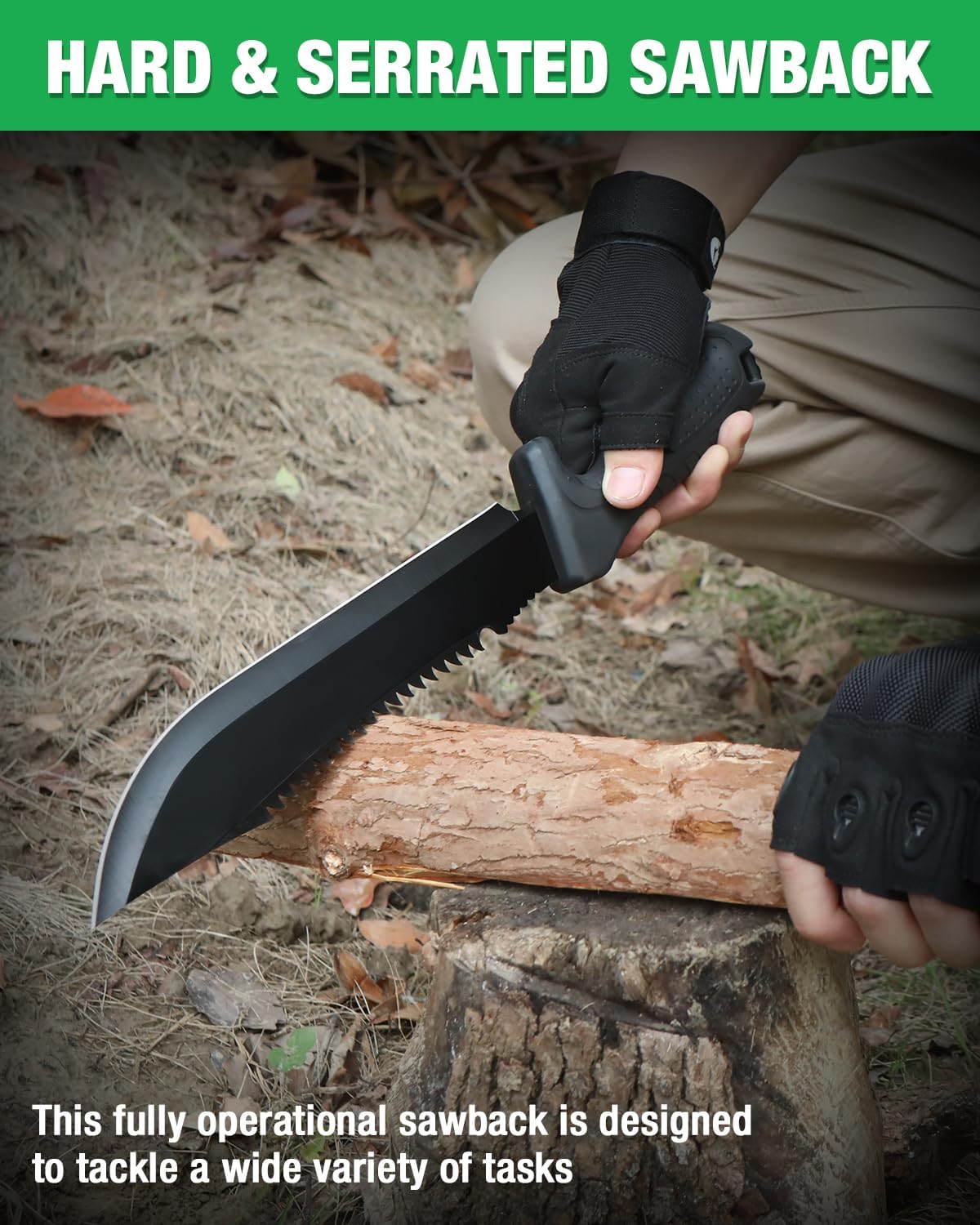 Mossy Oak 16" Heavy Duty Machete with Saw and Sheath, Sharp Dual-Edge Blade, Ergonomic Non-Slip