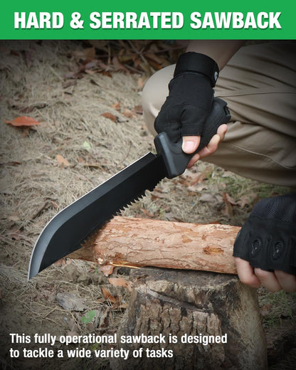 Mossy Oak 16" Heavy Duty Machete with Saw and Sheath, Sharp Dual-Edge Blade, Ergonomic Non-Slip