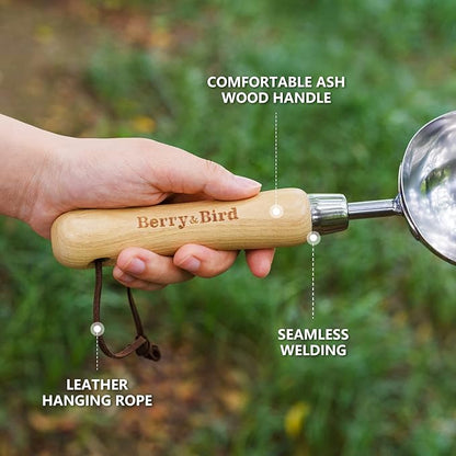 Berry&Bird Garden Loose Soil Scoop, Stainless Steel Hand Shovel Spade with Wood Handle Multi