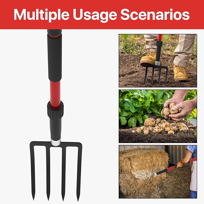 COSITA Pitch Fork for Garden, 44-Inches Pitchfork with Fiberglass Handle, Gardening Spading Fork
